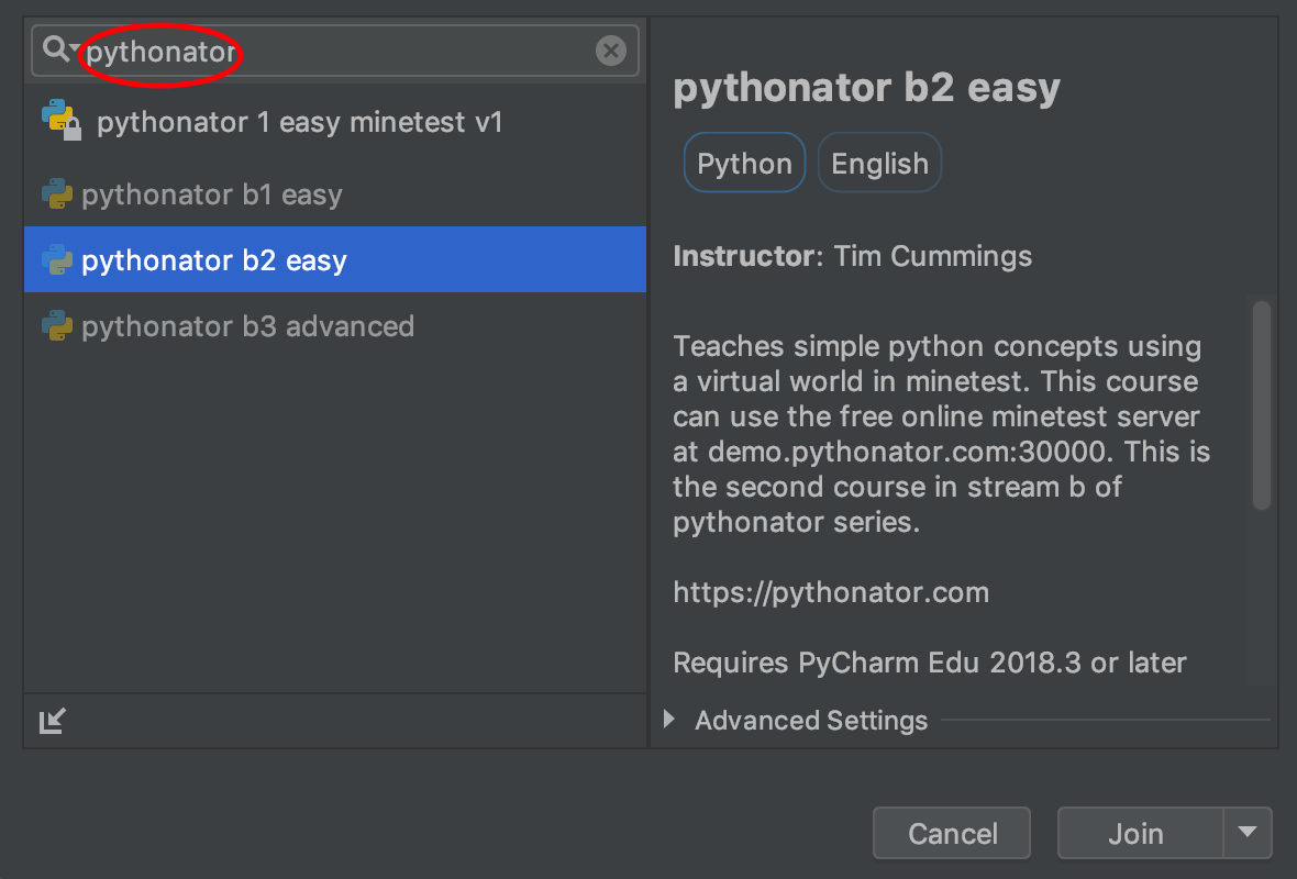 type pythonator in search box